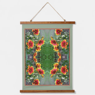 Tapisserie Suspendue Blanche Fleur Rouge Et Jaune Faisée Abstraite