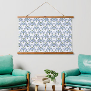 Tapisserie Suspendue bleu et vert damas ornement pointillisme