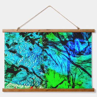 Tapisserie Suspendue Blue abstract Wood Topped Wall Tapestry,Blue calm 