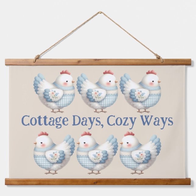 Tapisserie Suspendue Blue Gingham Cottage Hen  (Devant)