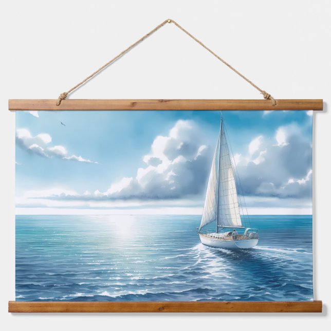 Tapisserie Suspendue Blue Horizon Solitary Sailboat (Devant)