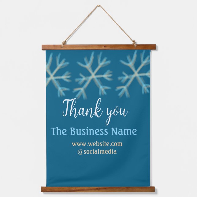 Tapisserie Suspendue Blue orange snowflakes ajouter nom commercial noël (Recto)