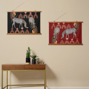 Tapisserie Suspendue Boho Bohemian Art Moderne Animaux Zebras Décor Mur