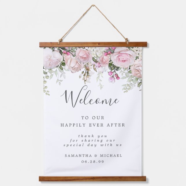 Tapisserie Suspendue Boho Rustique rose blanc Floral Mariage Affiche de (Recto)