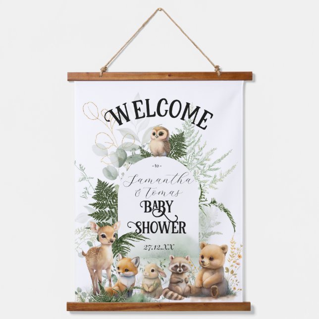 Tapisserie Suspendue Bois animal Végétation Forêt Baby shower welcom (Recto)