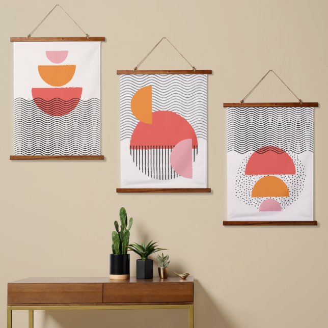 Tapisserie Suspendue Boucles Abstraites modernes en demi-cercle (Asymétrique)