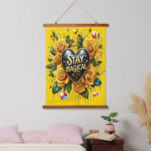 Tapisserie Suspendue Bouquet enchanteur de Roses d'or et de coeur