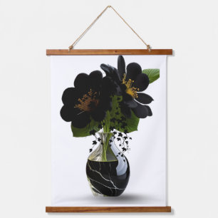 Tapisserie Suspendue Bouquet floral noir élégant dans un vase en marbre