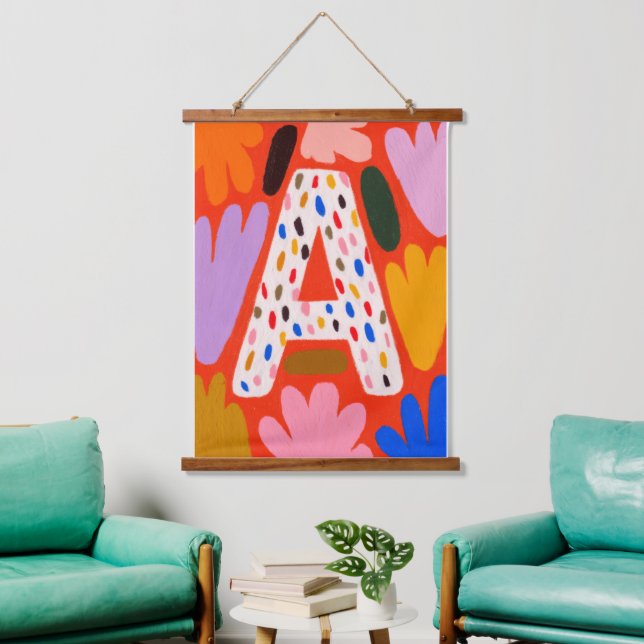 Tapisserie Suspendue Bright Dopamine Decor Monogram Letter A Tapestry (Salon)