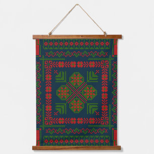 Tapisserie Suspendue Broderie palestinienne Tatreez rouge vert 5 Motif