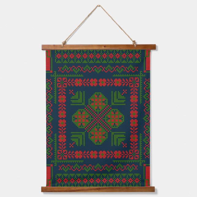Tapisserie Suspendue Broderie palestinienne Tatreez rouge vert 5 Motif (Recto)