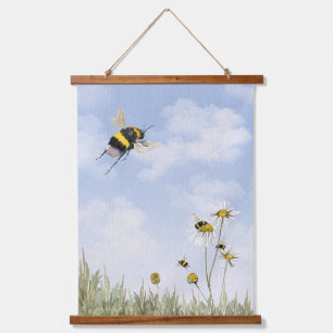 Tapisserie Suspendue Bumblebees et marguerites Peinture à l'aquarelle