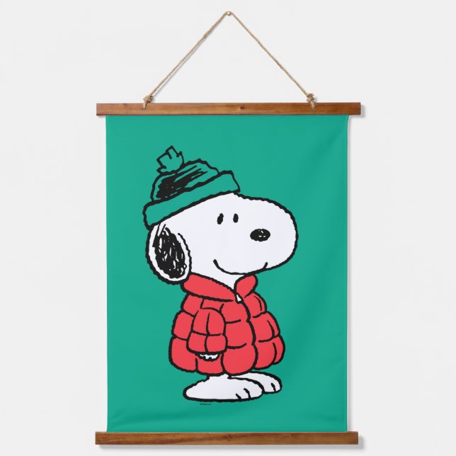 Tapisserie Suspendue cacahuètes | Snoopy Chat d'hiver et Casquette (Recto)