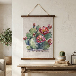 Tapisserie Suspendue Cactus à Fleurs Rouges