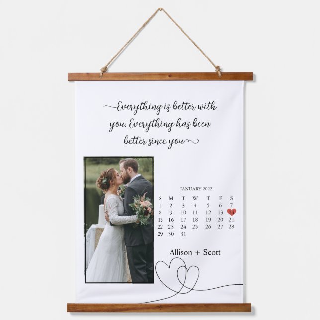 Tapisserie Suspendue Calendrier Mois Photo Couple Anniversaire Mariage  (Recto)