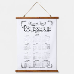 Tapisserie Suspendue Calendrier mural Patisserie 2026, Noir et blanc