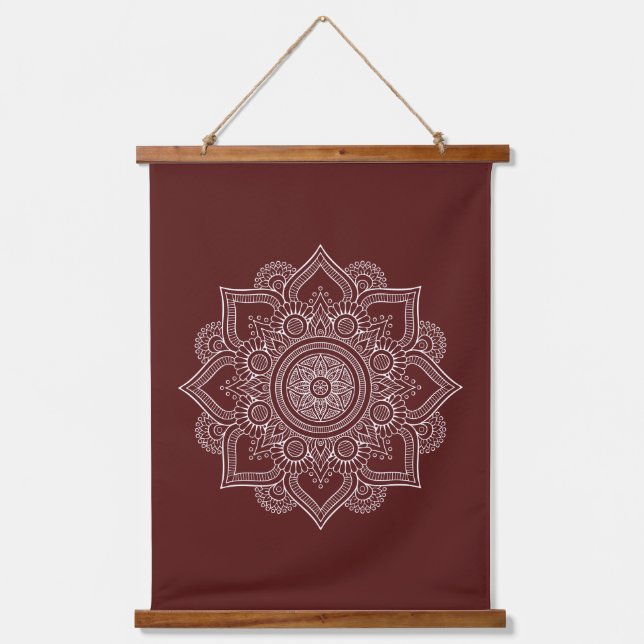 Tapisserie Suspendue Canvas de Mandala géométrique rouge-bordeaux moder (Recto)