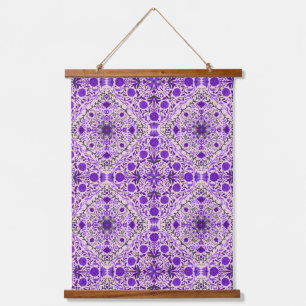 Tapisserie Suspendue Carreaux floraux en violet et coton bonbon rose