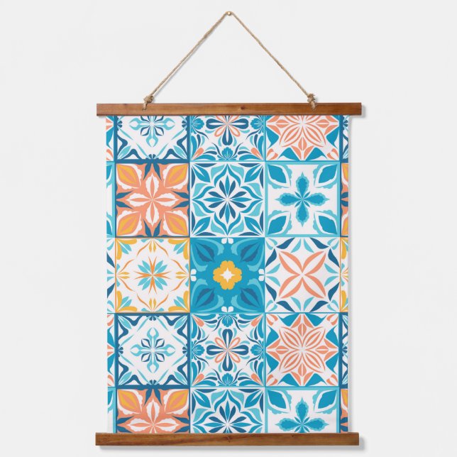 Tapisserie Suspendue Carrelage orange et bleu (Recto)