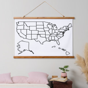 Tapisserie Suspendue Carte américaine - Plan blanc États-Unis