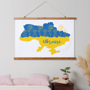 Tapisserie Suspendue Carte de l'Ukraine avec tournesol et drapeau ukrai