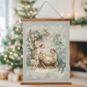 Tapisserie Suspendue carte de Noël avec bébé Jésus dans une mangeoire e