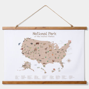 Tapisserie Suspendue Carte des parcs nationaux des bois Décor de pépini