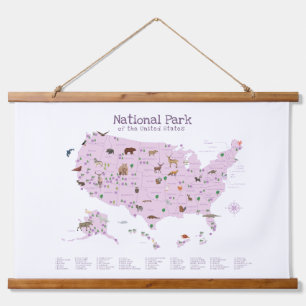 Tapisserie Suspendue Carte des parcs nationaux des bois pourpres Décor