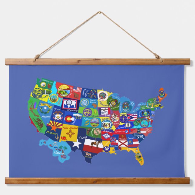 TAPISSERIE SUSPENDUE CARTE DES USA (Devant)