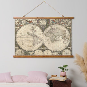 Tapisserie Suspendue Carte du monde 1660 par Frederick de Wit