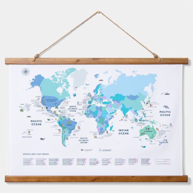 Tapisserie Suspendue Carte Worlds Best Surf Breaks (Devant)