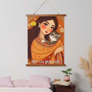 Tapisserie Suspendue Cat lover Mom Photo orange