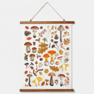 Tapisserie Suspendue Champignons sauvages sur blanc