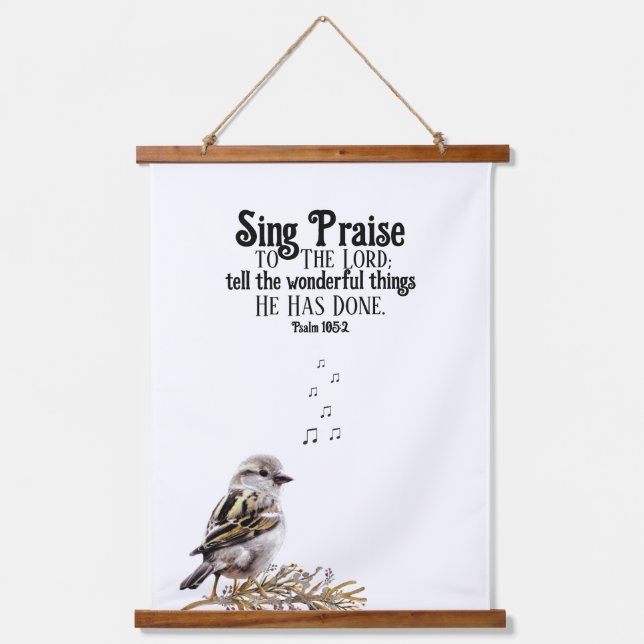 Tapisserie Suspendue Chanter l'oiseau avec des notes musicales Psalm Bi (Recto)