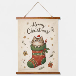 Tapisserie Suspendue Chat de Noël dans une chaussette