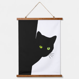 Tapisserie Suspendue Chat noir à oreille verte