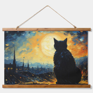 Tapisserie Suspendue Chat noir et nuit étoilée