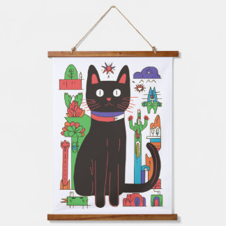 Tapisserie Suspendue Chat noir joueur