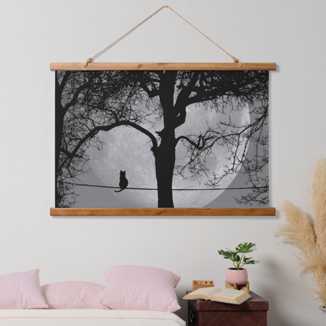 Tapisserie Suspendue Chat sur une Pleine lune de fil (Chambre à coucher)