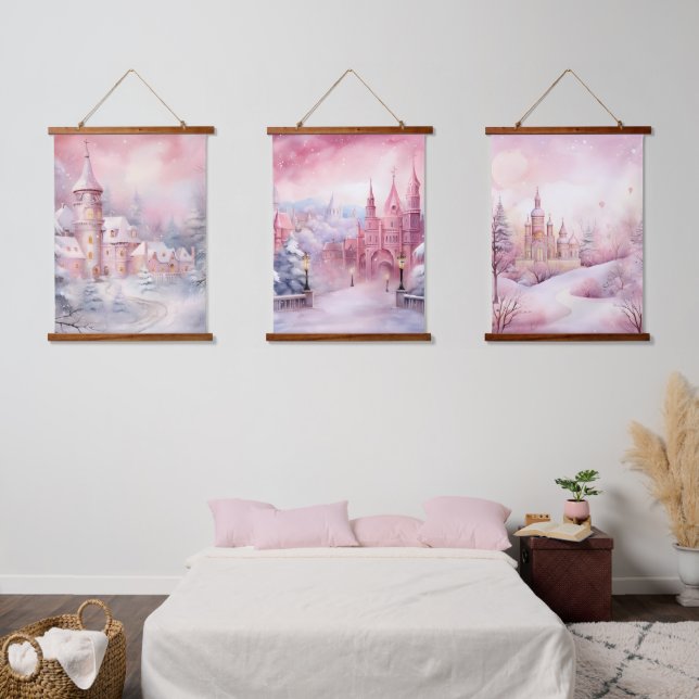 Tapisserie Suspendue Châteaux de conte rose Hiver Wonderland (Chambre à coucher)