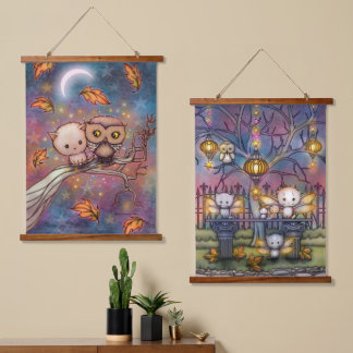 Tapisserie Suspendue Chats et Chouettes Jolie oeuvre de Molly Harrison