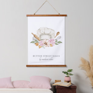 Tapisserie Suspendue Chef pâtissier Aquarelle Chef Casquette Ustensiles