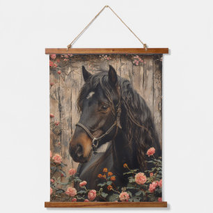 Tapisserie Suspendue Cheval aux fleurs roses Découpage