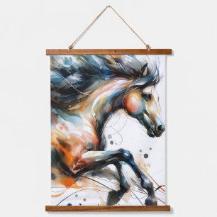 Tapisserie Suspendue Cheval courant à l'aquarelle abstraite