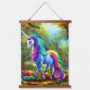 Tapisserie Suspendue Cheval Unicorne coloré dans la forêt-46567