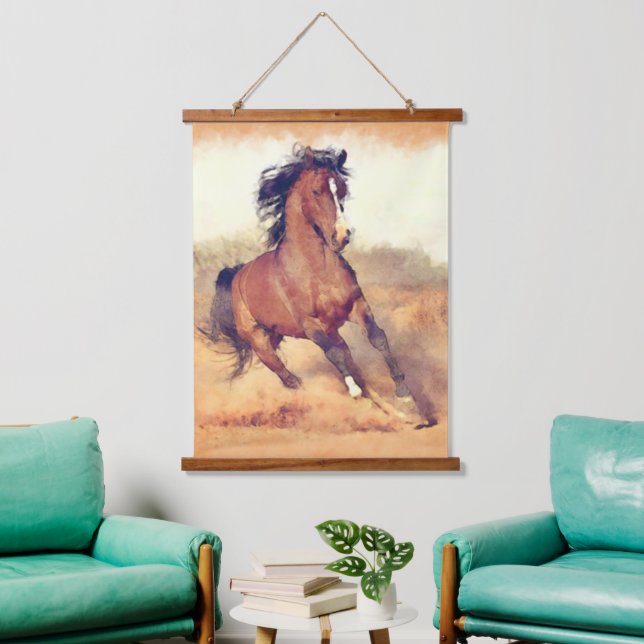 Tapisserie Suspendue Chevaux Mustang Sauvages Stampede Aquarelle (Salon)