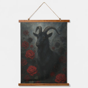 Tapisserie Suspendue Chèvre noire gothique avec roses rouges Art foncé