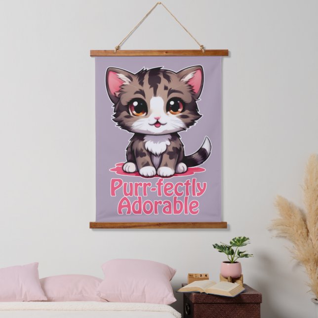 Tapisserie Suspendue Chibi Kawaii Kitten Purr parfaitement adorable en  (Chambre à coucher)