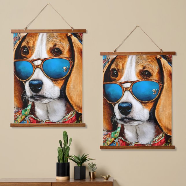 Tapisserie Suspendue Chien beagle avec lunettes de soleil (Asymétrique)