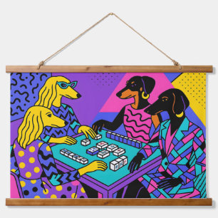 Tapisserie Suspendue Chiens Rétro Jouant au Mahjong